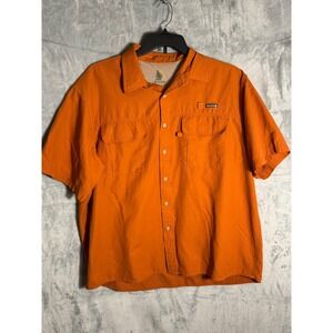 Bass Mens XL Short Sleeve Fishing Shirt Orange Mesh Vented Utility Button Up